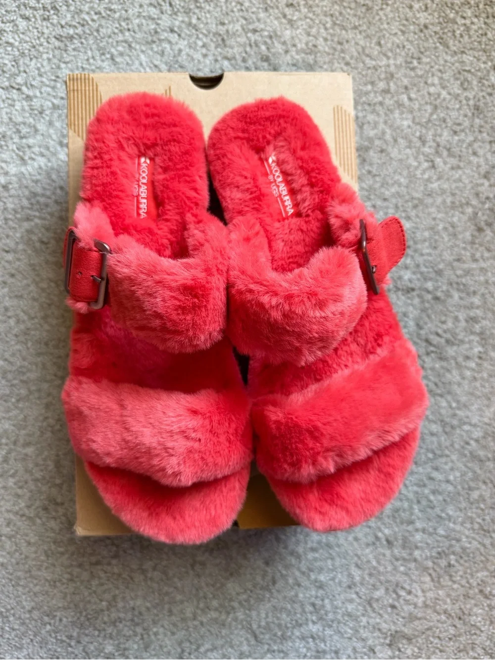 NWT UGG Koolaburra Coral Faux-Fur Buckle Slide Sandals - Picture 4 of 6